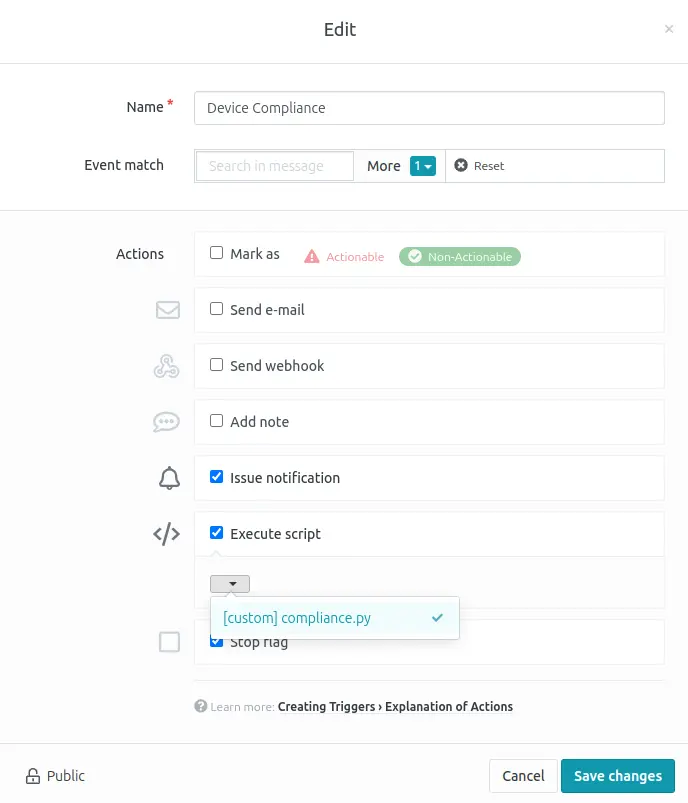 Execute script action with script selection
dropdown