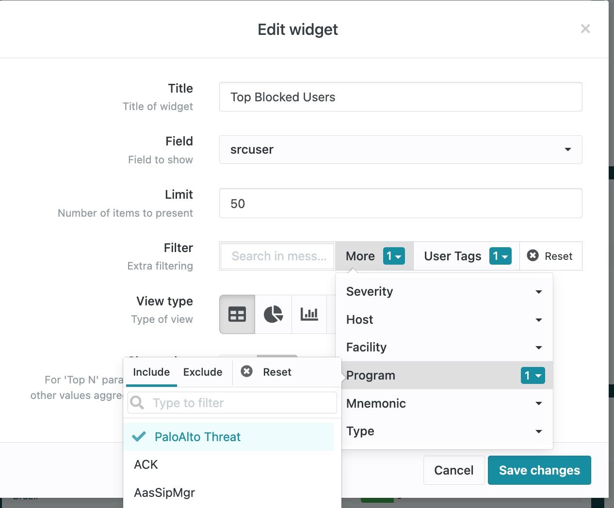 Edit Widget Filters