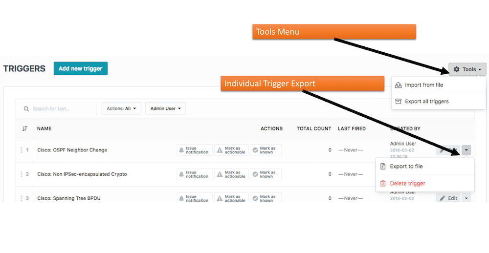 Trigger Import/Export